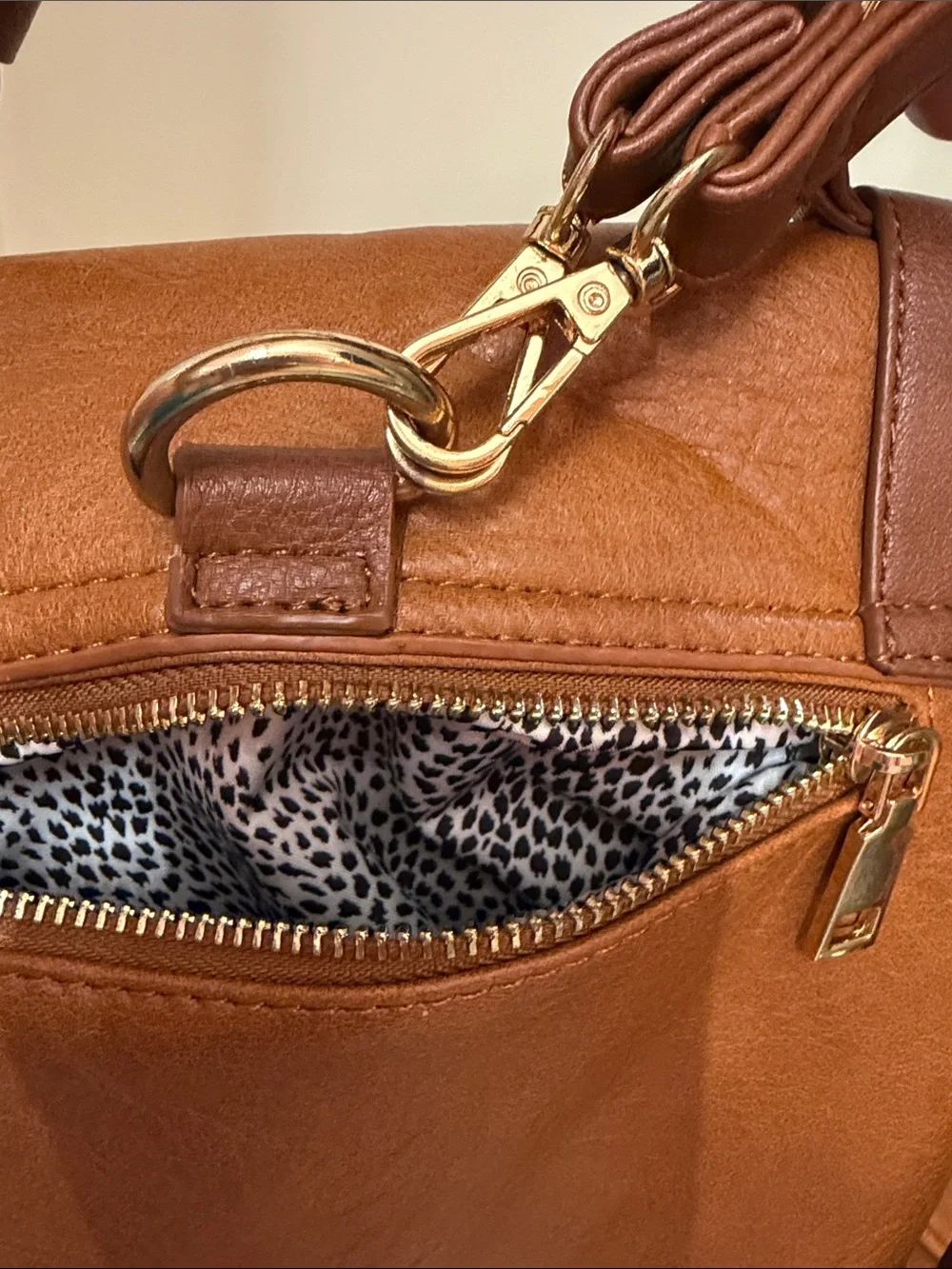 Classic Tan Faux Leather Satchel Handbag